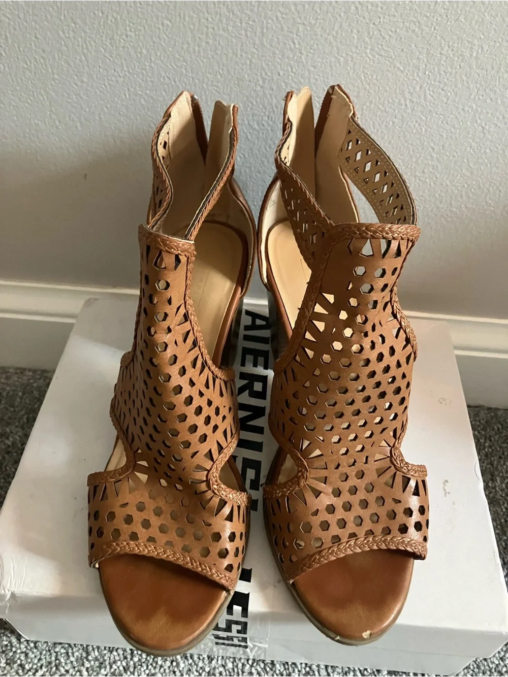 Women's Brown Square Heel with Mesh Cover size 8, 3.5